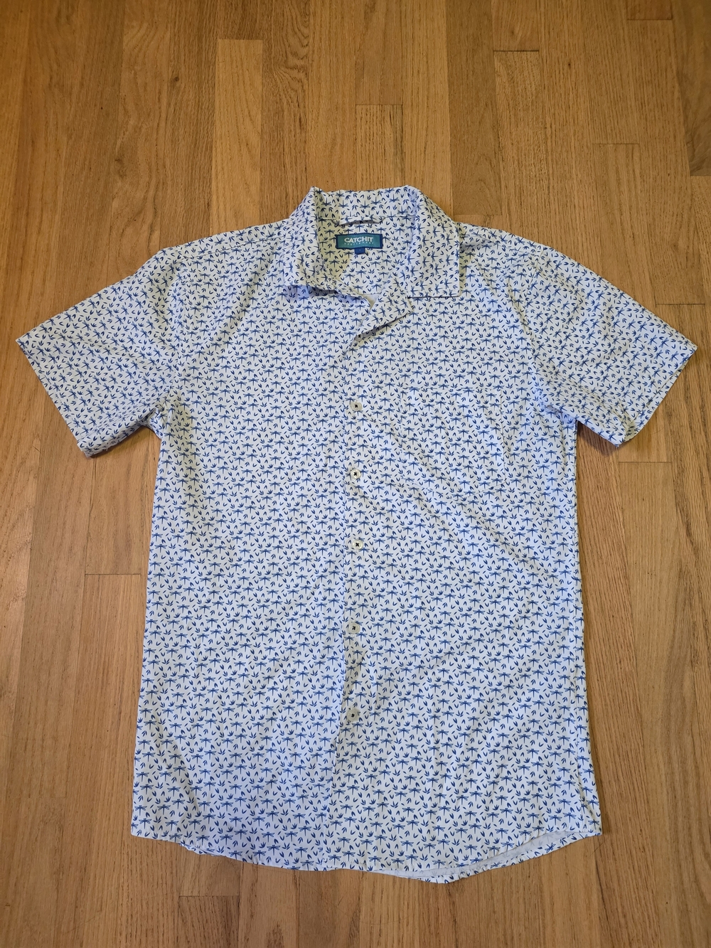 Catchit White Short-Sleeve Button-Down Shirt with Blue Micro Floral